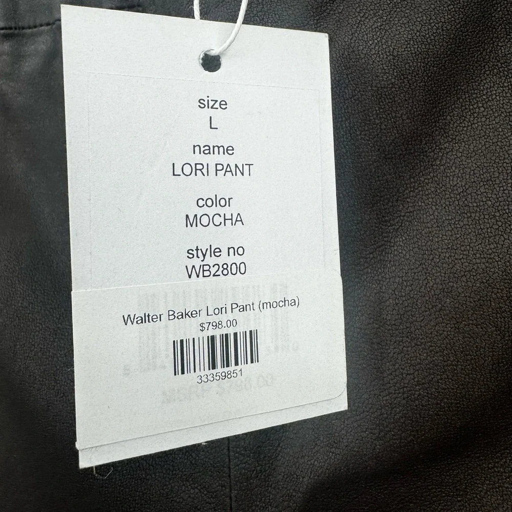 Walter Baker Stretch Lamb Leather Lori Pant Pull-On Mocha Black Size L NWT